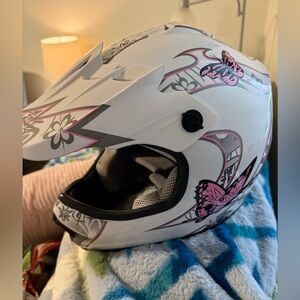 Kids Butterfly Motocross Helmet - White and Pink